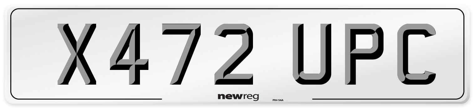 X472 UPC Number Plate from New Reg